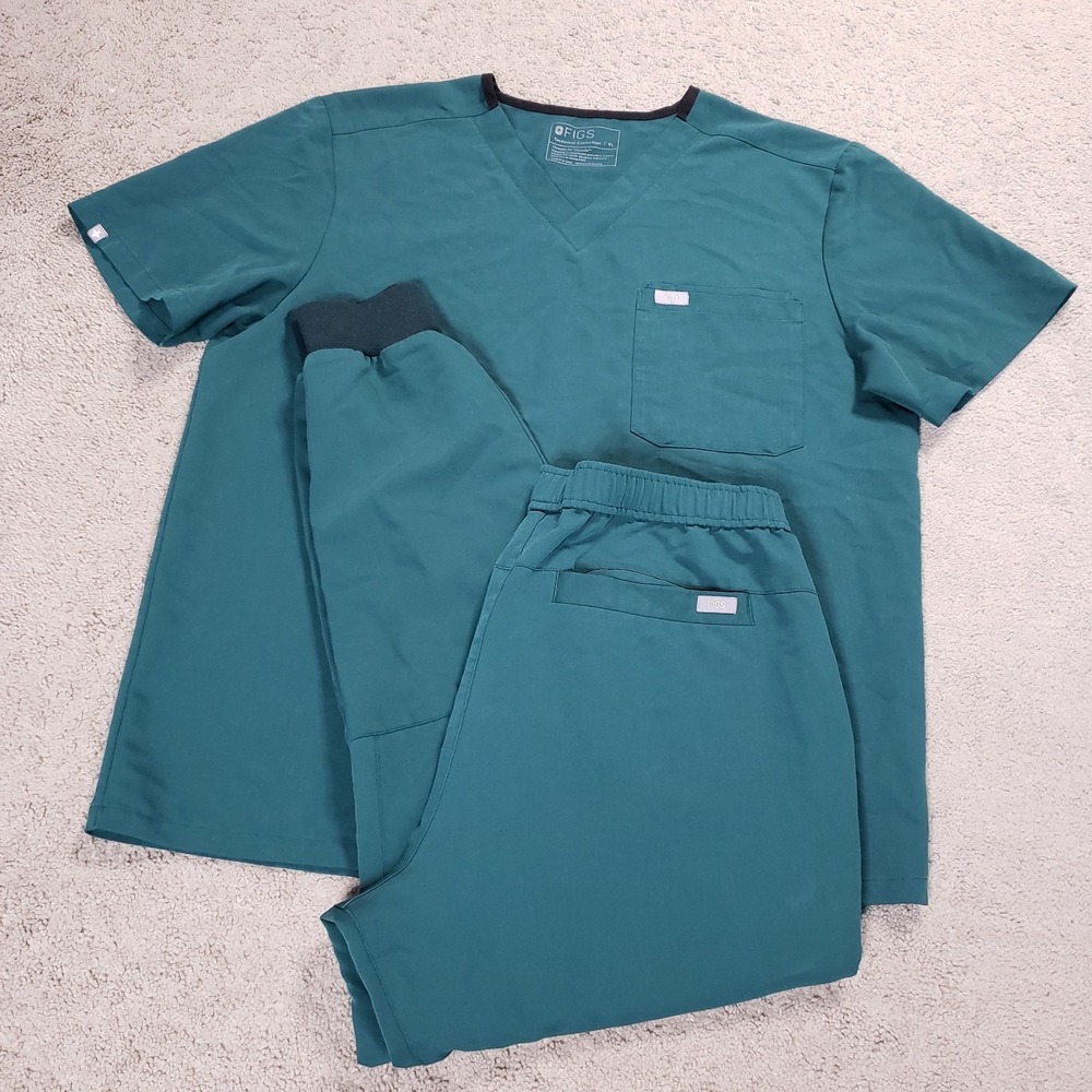 Figs Mens Forrest Green Scrub Set Leon 3 Pocket Top Tansen Bottoms